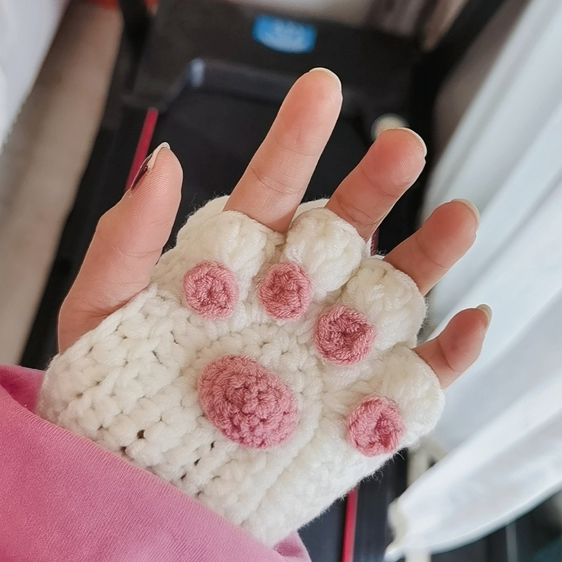 自制作材料包毛线保暧猫爪手套