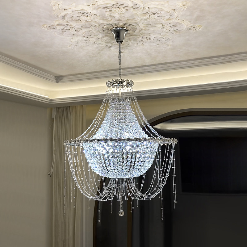 法式水晶吊灯轻奢客厅挑高欧式别墅大厅灯LOFT复古复式楼大水晶灯,家装灯饰光源,客厅吊灯,淘宝优惠券,粉丝福利购,淘宝优惠卷