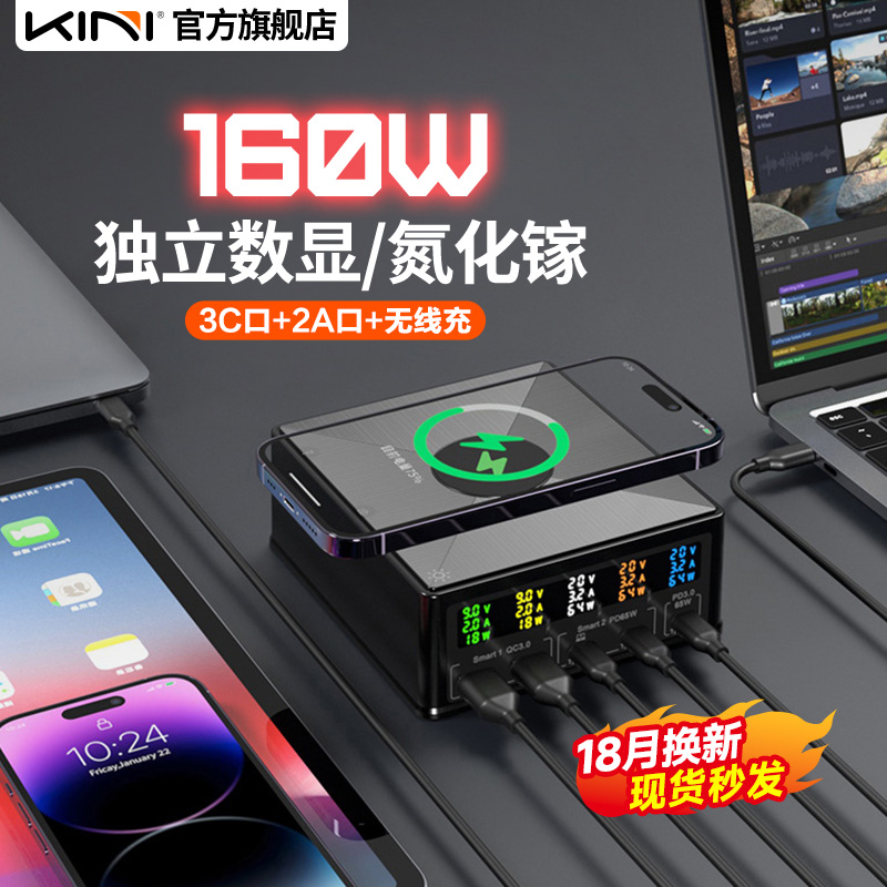 Kini数显屏氮化镓160W多口充电器