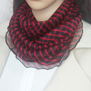 秋冬新款条纹网纱蕾丝套头保暖春秋款围脖女薄款护颈百搭脖套围巾