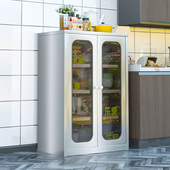 不锈钢厨房橱柜储物柜家用带门微波炉置物架柜一体成型餐边柜货架