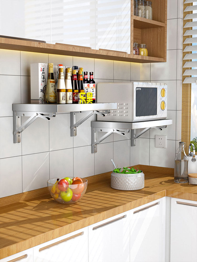 厨房置物架加厚不锈钢打孔安装一层挂墙架单层壁挂收纳架子调料架