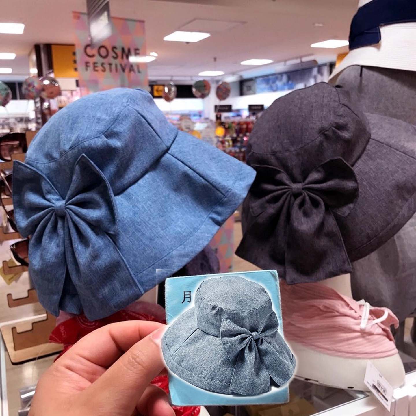 日本夏日防紫外线抗UV超强防晒女士圆顶宽檐蝴蝶结可调节帽子
