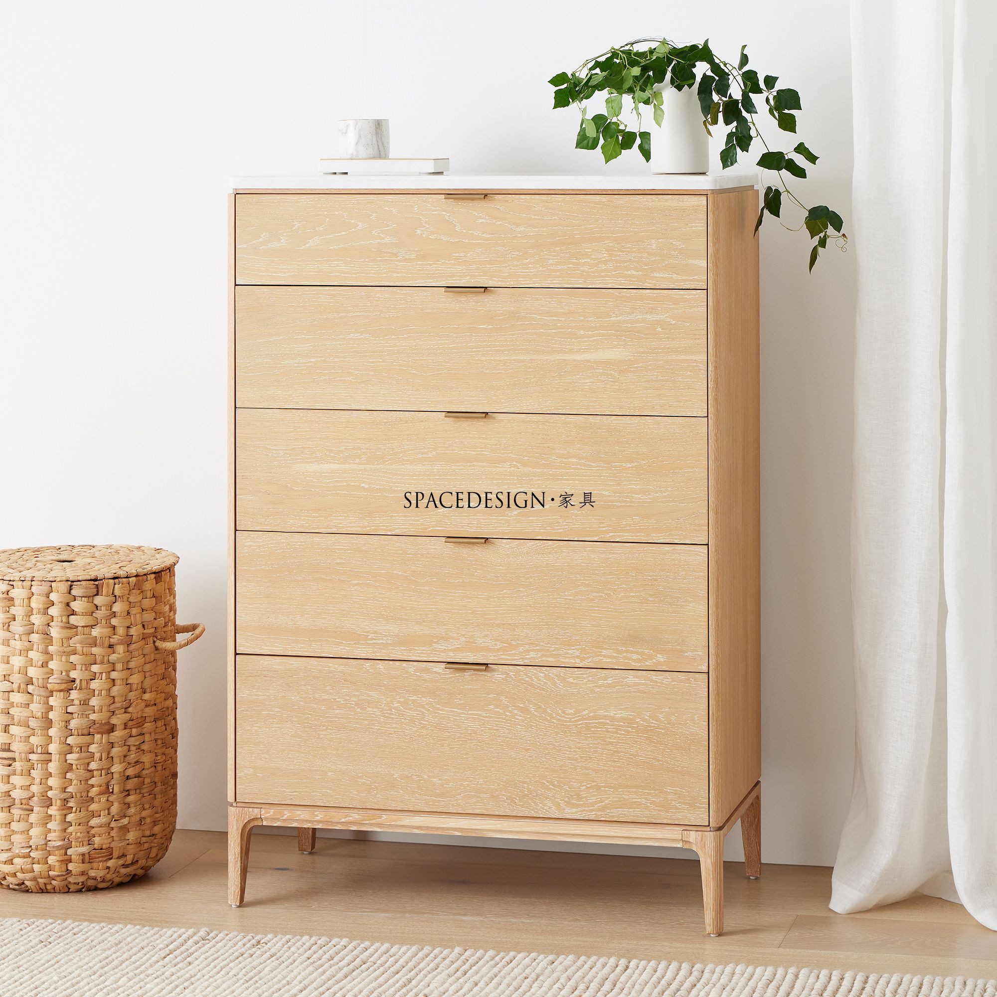 宋氏美学原木风北欧简约实木5斗柜客厅卧室储物柜创意原木收纳柜