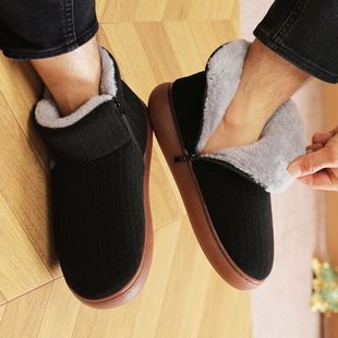 冬季加绒加厚棉拖鞋男女款防滑防摔软底老年人专用老人鞋大码棉鞋