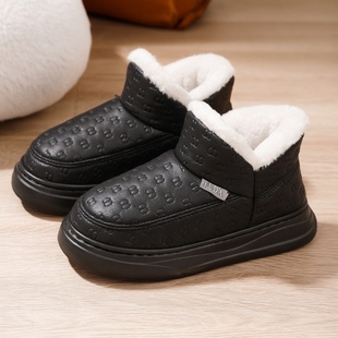 2025新款皮面防水防滑加厚加绒保暖棉鞋女款外穿包跟黑色棉拖鞋男