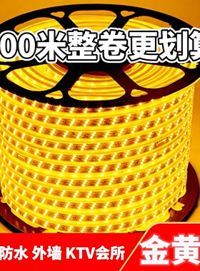 led灯带金黄光100米整卷户外防水220v外墙家用客厅灯槽cob氛围灯