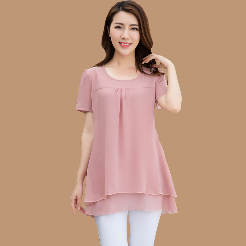Fat women Add fertilizer XL Chiffon shirt Mid length version Short sleeved Easy middle age mom Belly Show thin shirtin the Women's clothing/Boutique , Lace shirt/Chiffon shirt  category - from Buy2taobao.com to provide professional Taobao agent buy service