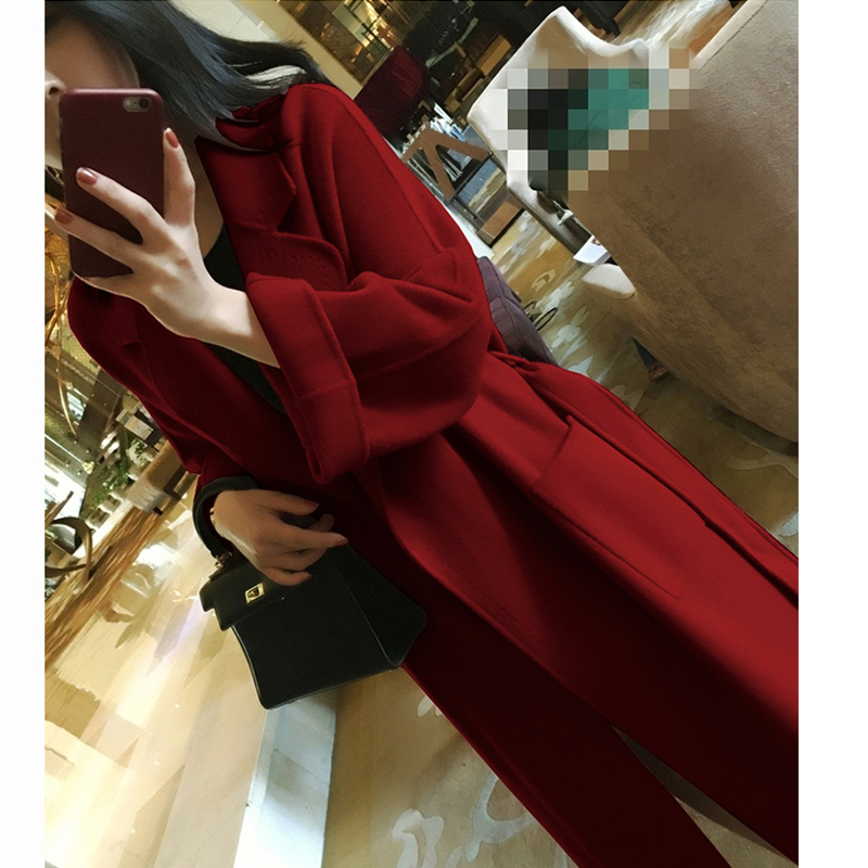 酒红色双面羊绒大衣女中长款胖mm羊毛呢秋冬外套回门结婚高级感