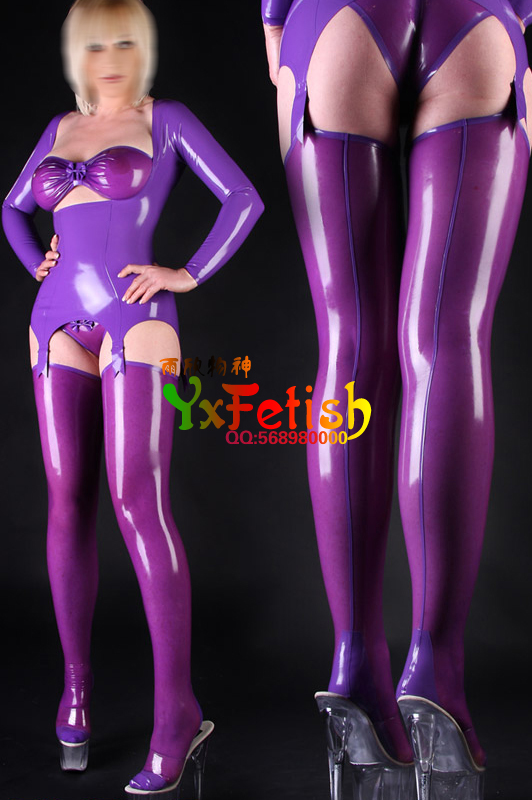 新款透明紫色美腿袜性感长筒袜