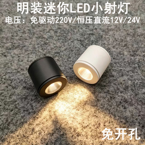 220V12V24V明装led迷你小射灯1W3瓦免打孔酒柜展柜摆件吸顶牛眼灯