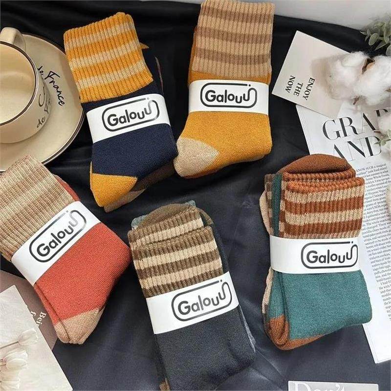 Galouu韩版双杠加厚毛圈中筒袜