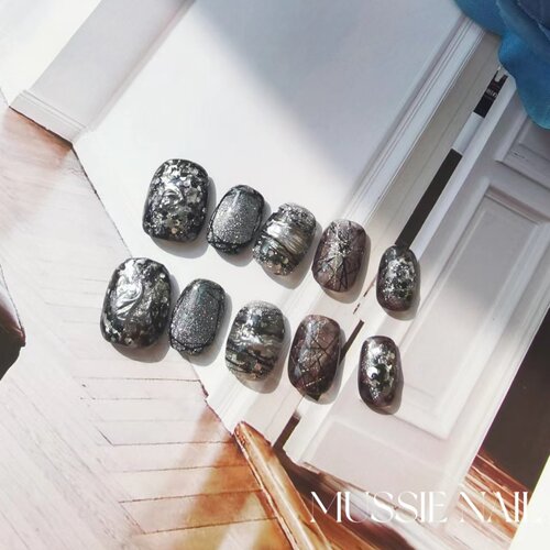 【极空黯染】MUSSIE NAIL立体黑色金属高级ins纯手工短款穿戴甲