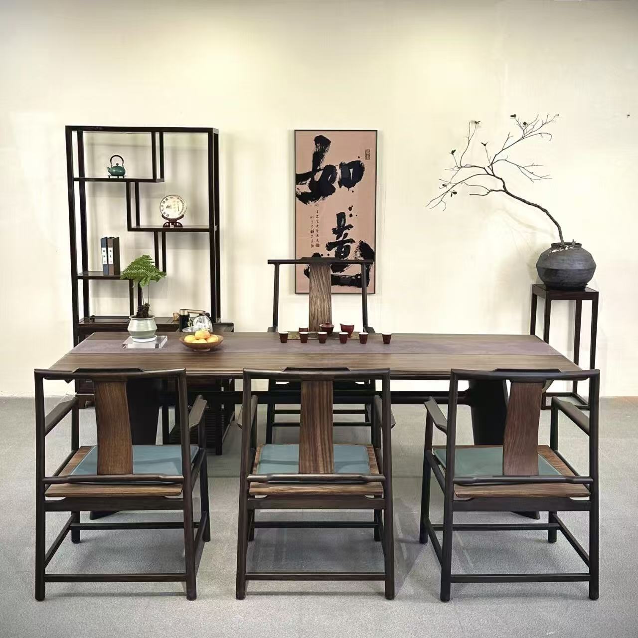 新中式黑胡桃木茶桌椅组合禅意会所现代简约民宿风办公室定制茶几