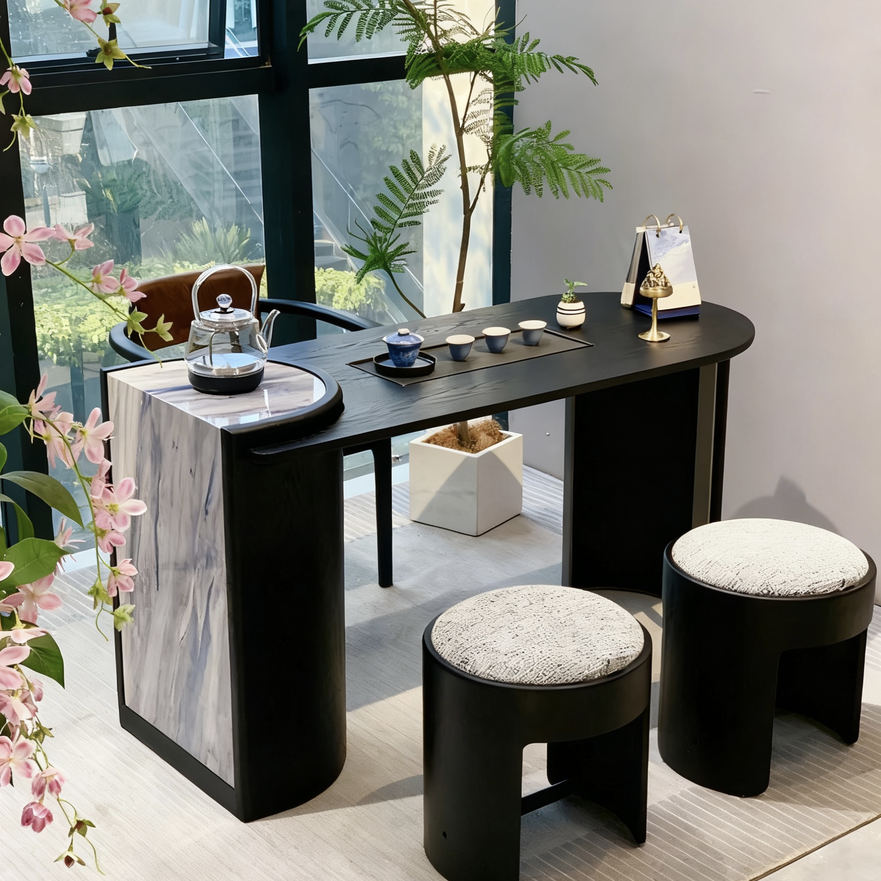 轻奢岩板阳台实木茶台2025新款简约禅意茶桌椅组合家用客厅泡茶台