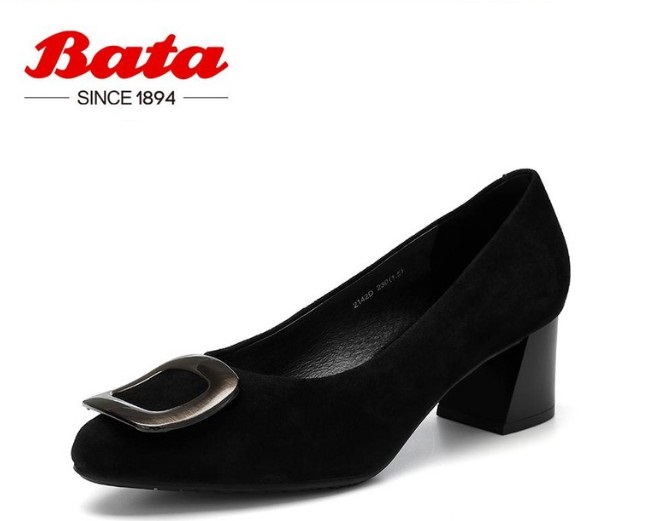 bata时尚风新款中高粗跟浅口鞋