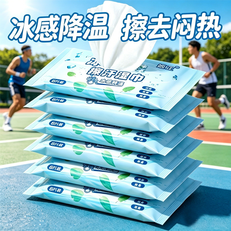 降温冰感湿巾户外运动军训擦汗便携独立装凉感薄荷清凉湿巾