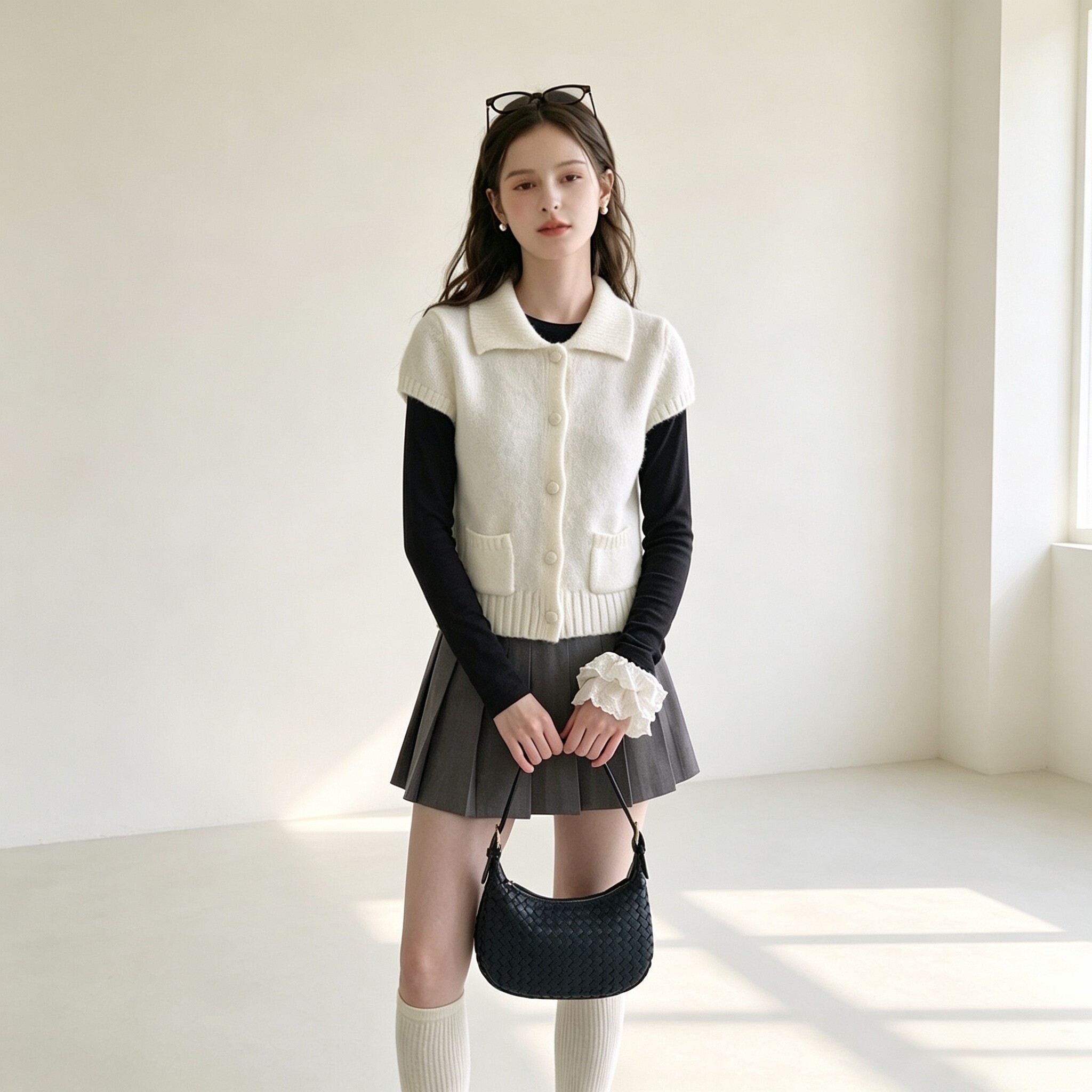韩系淑女翻领纽扣显瘦马甲