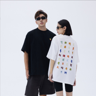 CHAWALANDRO夏瓦兰卓夏季潮牌藏文刺绣重磅纯棉短袖T恤男女同款