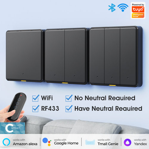 涂鸦WiFi+RF433墙壁开关zigbee欧规按键Alexa智能开关接type-C