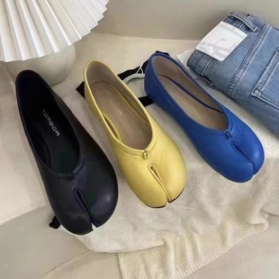 TOMBOR通宝25秋季新品头层牛皮猪蹄鞋平底分趾鞋女单鞋opel同款