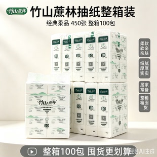 竹山蔗林抽纸纸巾经典一整箱实惠装450张可湿水婴儿家用面巾纸
