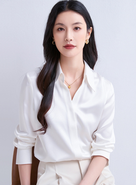 2026春季新款白色30姆米重磅真丝衬衣女100%桑蚕丝缎面光泽感衬衫
