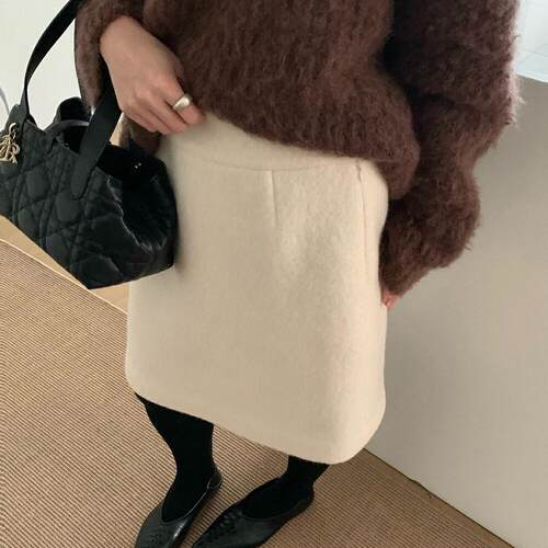 羊毛呢半身裙女秋冬遮胯中长裙