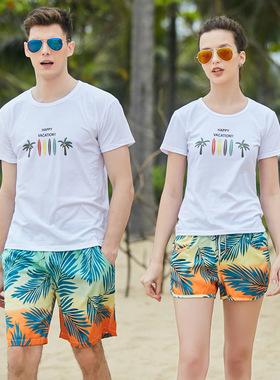 新款速干沙滩裤男宽松夏季内衬五分休闲度假情侣套装女裤游泳热裤