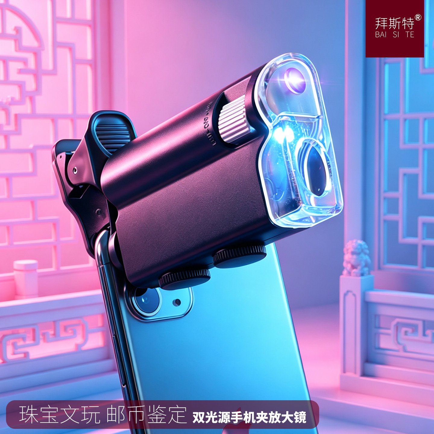 拜斯特手机放大镜100倍高清鉴定专用发瓷器文玩建盏灯天珠显微镜