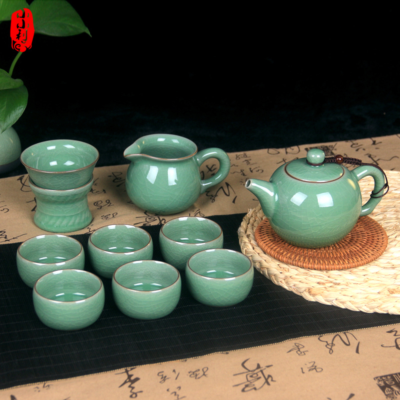 小利青瓷 整套茶具 陶瓷器 汝窑功夫茶具套装复古耐热泡茶壶包邮