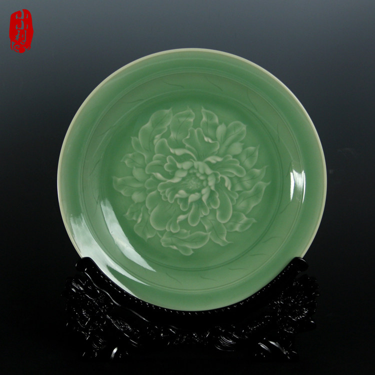 包邮小利青瓷挂盘 牡丹盘子工艺品 家居 摆件装饰 结婚创意礼品