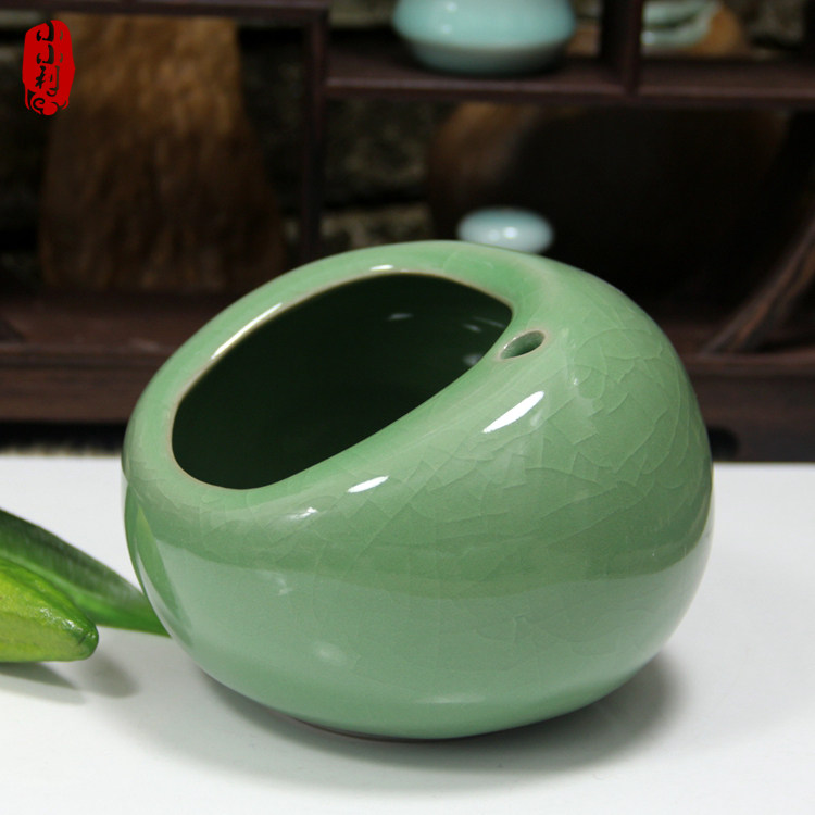 小小利青瓷 酒店 个性防风 陶瓷 烟灰缸 绿色水培器 创意礼品