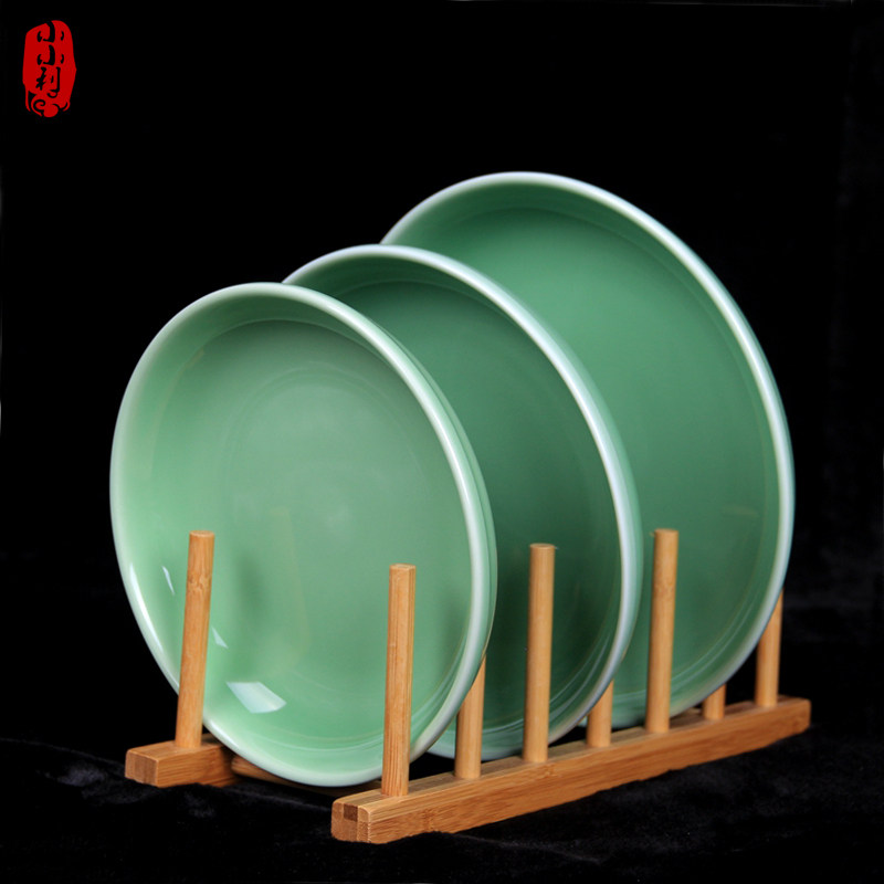 包邮小利青瓷碟子盘子陶瓷汤盘菜盘新月亮深盘家用创意餐具盘圆盘