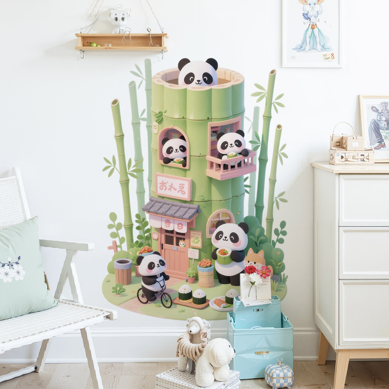 可爱熊猫竹子竹屋自粘墙壁贴纸儿童房间装饰贴花布置遮丑可撕治愈,家居饰品,软装墙贴,淘宝优惠券,粉丝福利购,淘宝优惠卷