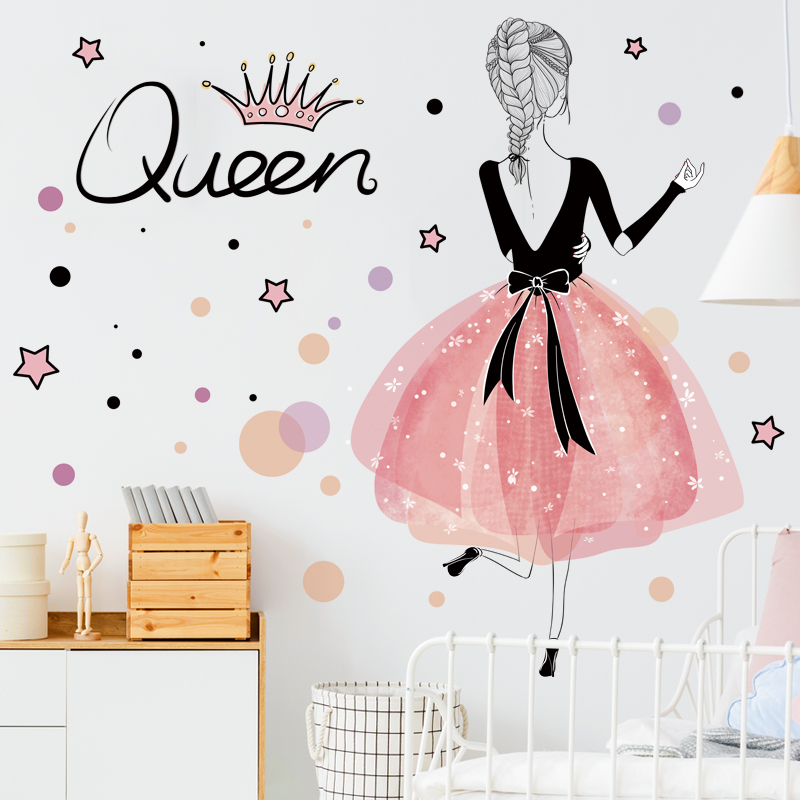 墙贴漫画人物可爱少女背影粉色寝室宿舍床头布置背景自粘墙纸防水