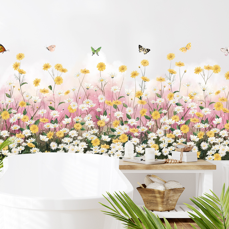 踢脚线装饰墙贴纸防水卧室床头客厅墙角墙面上布置寝室小清新野菊