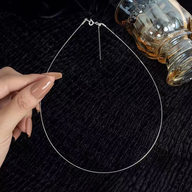 s925纯银DIY万能串珠项圈 针式穿心可串珠车花细闪豆豆米珠锁骨链