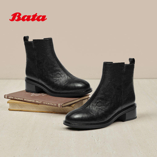 【李佳琦直播间】Bata冬季新款粗跟百搭羊皮加绒时装靴76180DD5