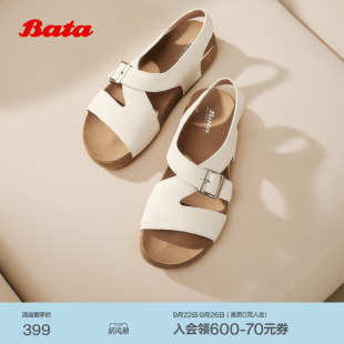 牛剖皮休闲女勃肯凉鞋 商场新款 AUH03BL5 女2025夏季 Bata罗马风凉鞋