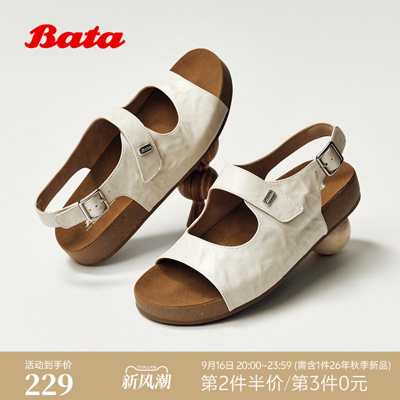 Bata勃肯鞋女2026夏季商场新款时尚户外休闲厚底羊皮凉鞋图片