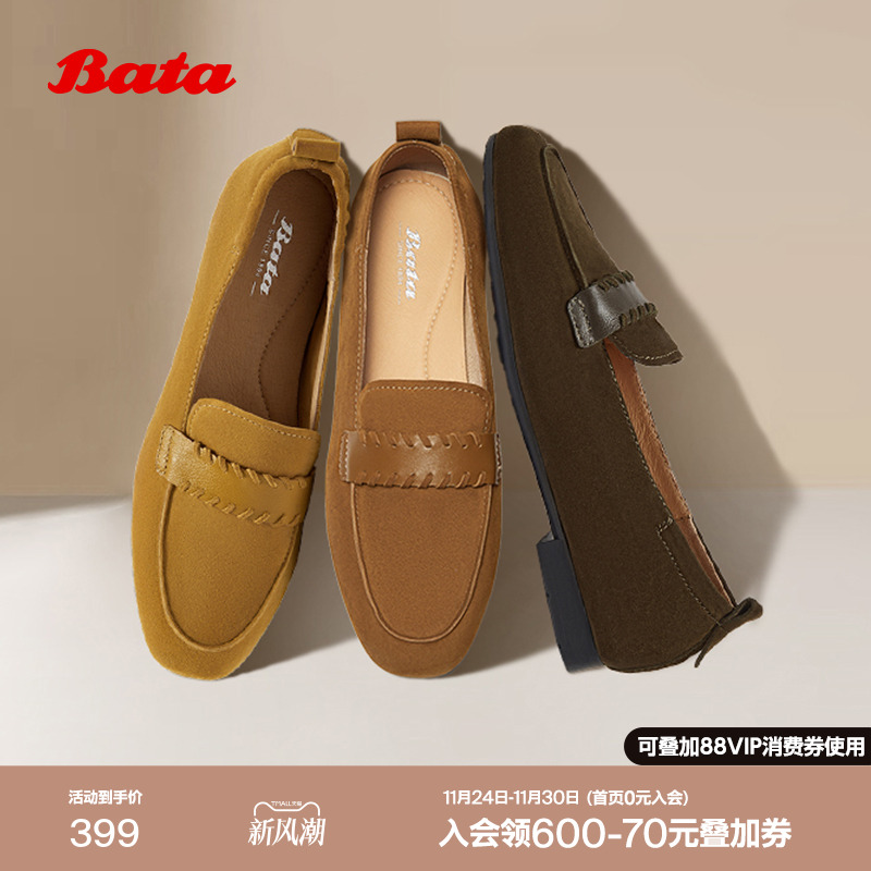 英伦羊皮通勤粗跟软底一脚蹬