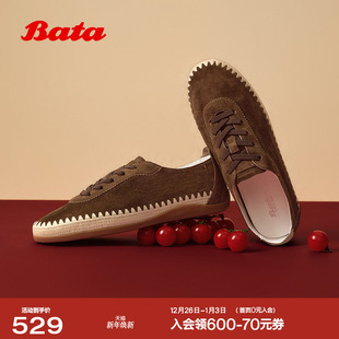 ABD27AM6 百搭通勤软底羊皮单鞋 Bata渔夫软酪德训鞋 2026春商场新款