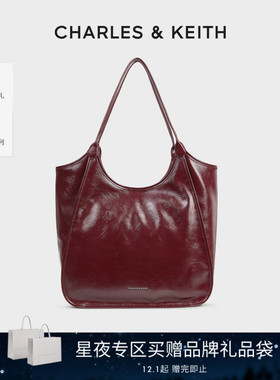 CHARLES&KEITH秋冬女包CK2-30782457褶皱大容量通勤出游托特包