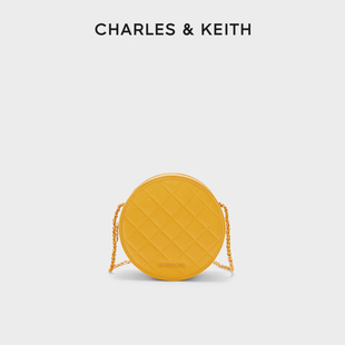 菱格斜挎链条单肩包 CHARLES＆KEITH圆饼包CK2 80680915女士经典