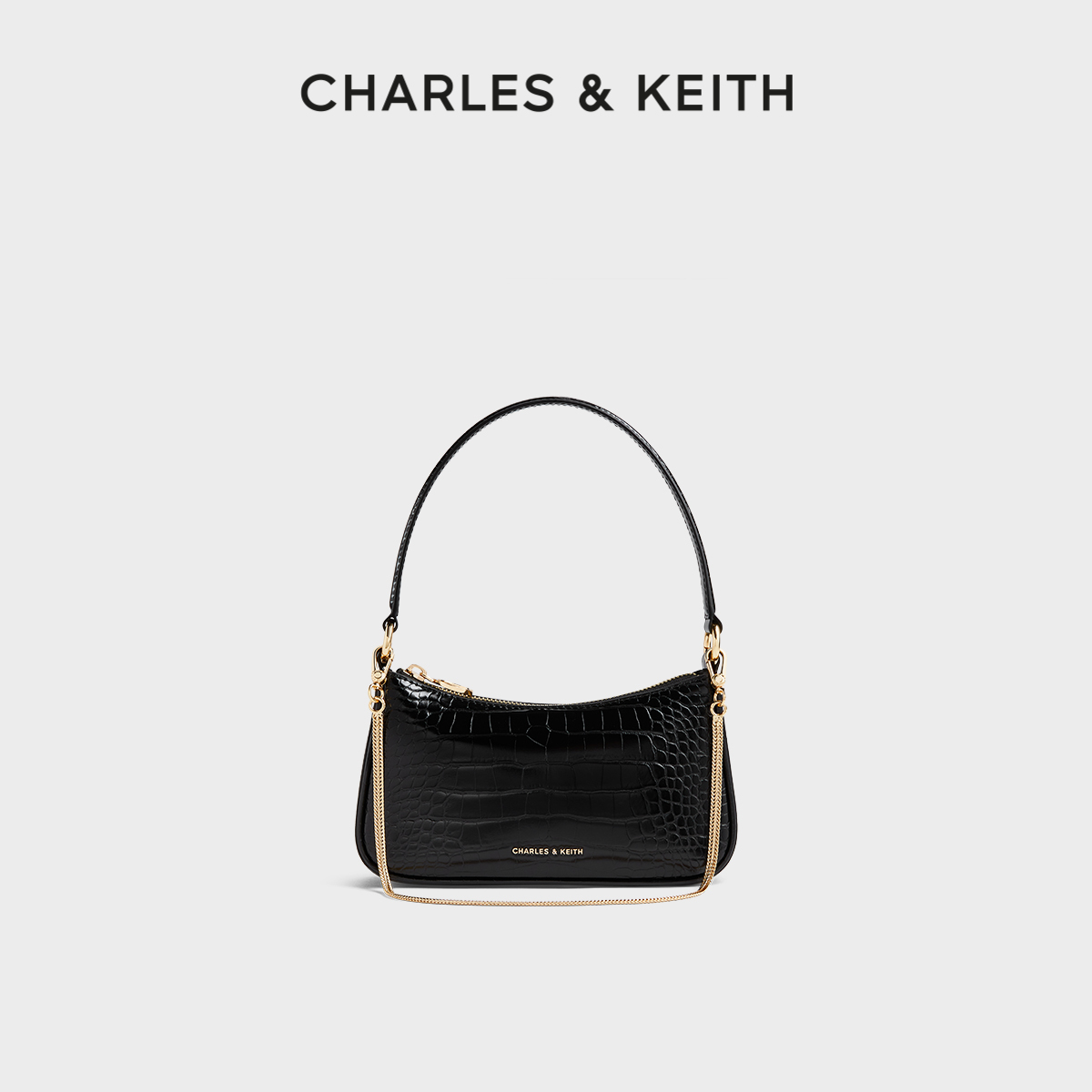 CHARLESKEITH鳄鱼纹链条腋下包女