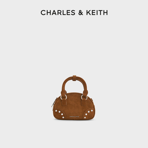 CHARLES&KEITH25秋新品CK2-30782707-1覆古铆钉手提斜挎保龄球包