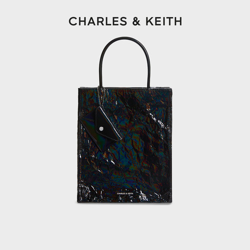 CHARLES&KEITH褶皱镭射托特包