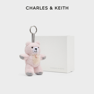 CHARLES&KEITH25秋新品 12030005项链毛绒小熊公仔钥匙扣包挂 CK8