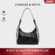 CHARLES&KEITH腋下包CK2 新年礼物 40271360褶皱油蜡皮hobo包女